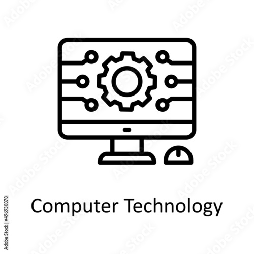 Computer Technology vector Outline Icon Design illustration. Educational Technology Symbol on White background EPS 10 File