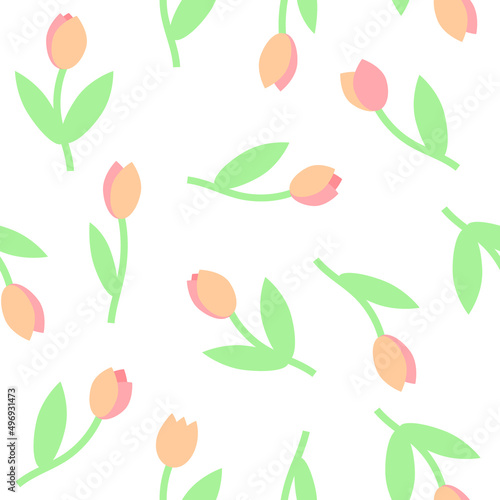 Pastel tulips seamless pattern  springtime background