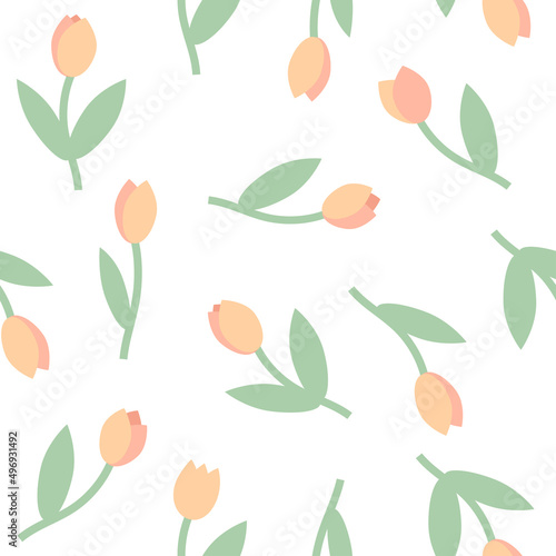 Pastel tulips seamless pattern, springtime background