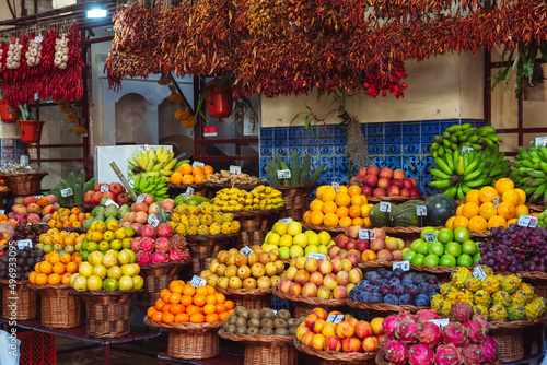 Funchal bazar, market, local fruits, Madeira, Portugal.