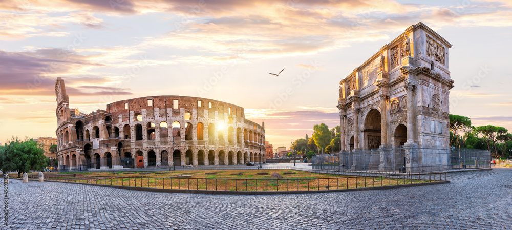 The Arch of Constantine near the Coliseum at sunrise, Rome, Italy