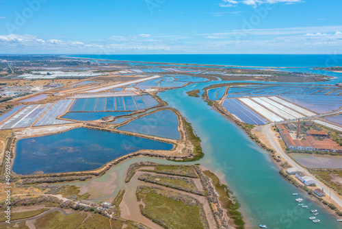 Aerial view of salt pans at Portuguese town Tavira