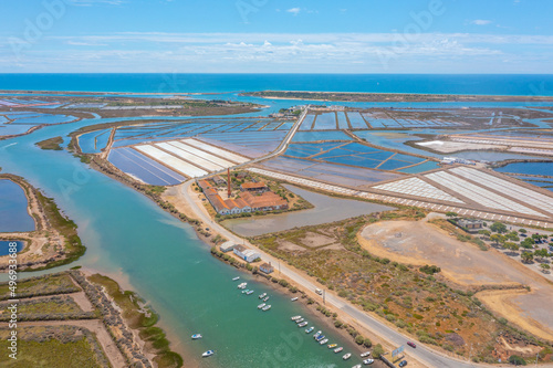 Aerial view of salt pans at Portuguese town Tavira