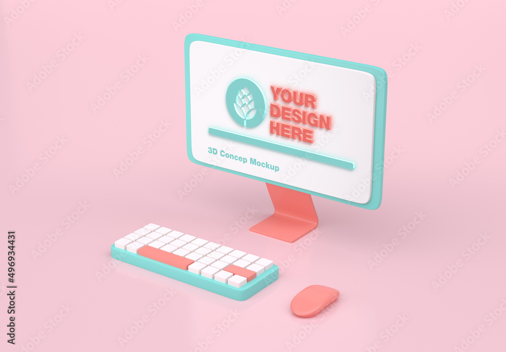 3D Cartoon Computer Mockup Stock Template | Adobe Stock