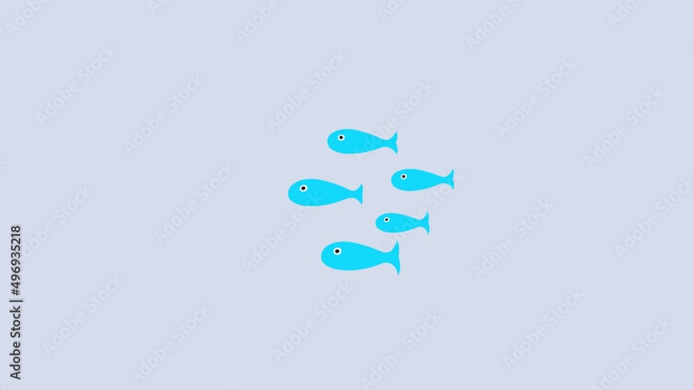 Many little fish swimming from right to left. School of small fish. Cartoon business metaphor. Seamless loop. Many little fish swimming from right to left. School of small fish. Cartoon business metaphor. Seamless loop.