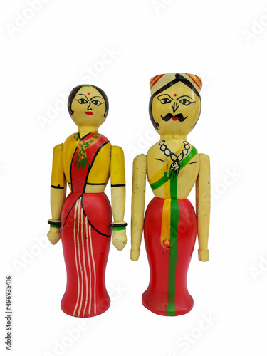 Indian wooden couple show piece for Home Decor, South Indian Husband and Wife  photo