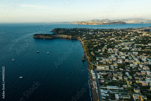 Procida,Italy - September 28 , 2019: characteristic houses of Procida with tourists and inhabitants - Italy