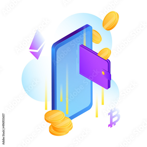 Cryptocurrency wallet Illustration. Online Money . Vector illustration