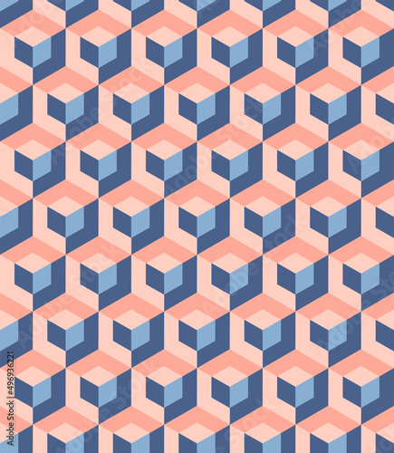 Small scale isometric cubes optical vector seamless pattern. Abstract multicolor micro geometric texture. Modern textile fashion print. Retro style nostalgic background