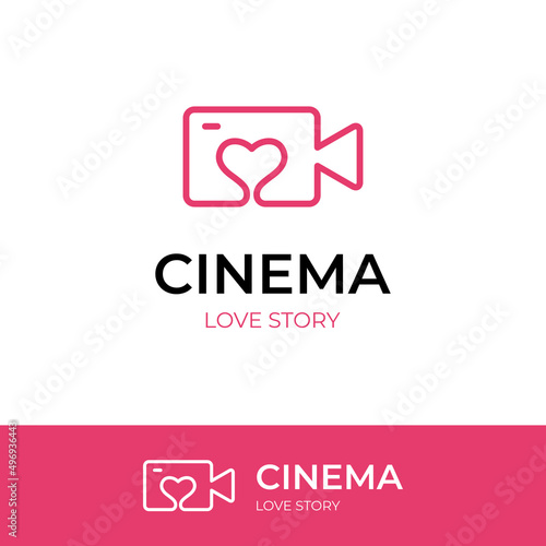 romantic cinema love simple logo. favorite camera symbol or logo icon design. love film logo template photo