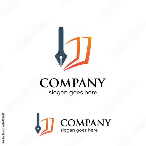 abstract pen ink or pencil book logo design for story life, education, writer notary, Write Brand Logo Design Template