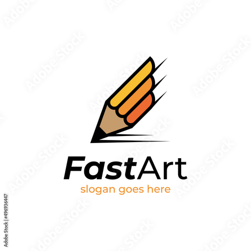 Fast pencil vector logo design, speed art designer logo icon symbol