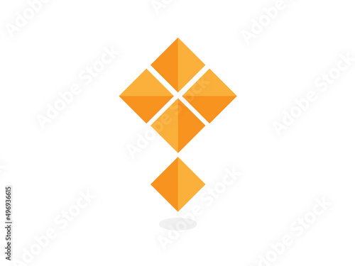 Creative orange color cube kite isolated on a white background, vector logo design