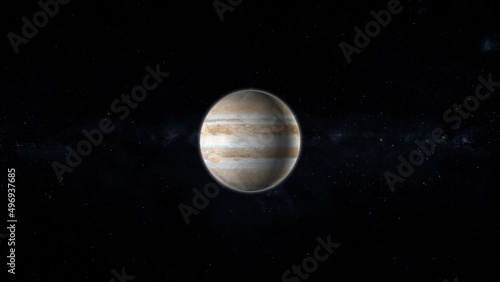 The Jupiter planet and Calisto, Europa, Ganymede, in the space.  © Adept_Hand
