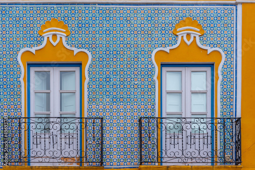 Azulejo facade at a house in Portuguese town Beja
