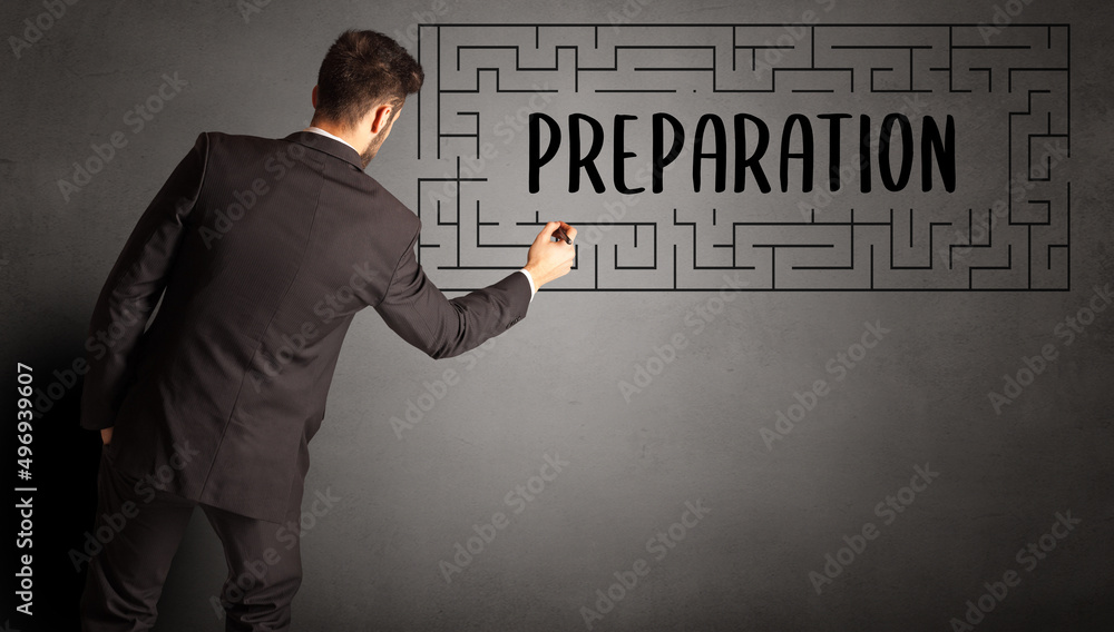 businessman drawing maze concept businessman drawing maze concept