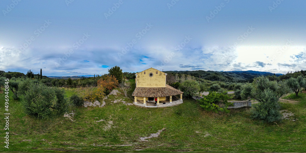 Aerial drone view of beautiful Kipiriandes village in north corfu greece Aerial drone view of beautiful Kipiriandes village in north corfu greece