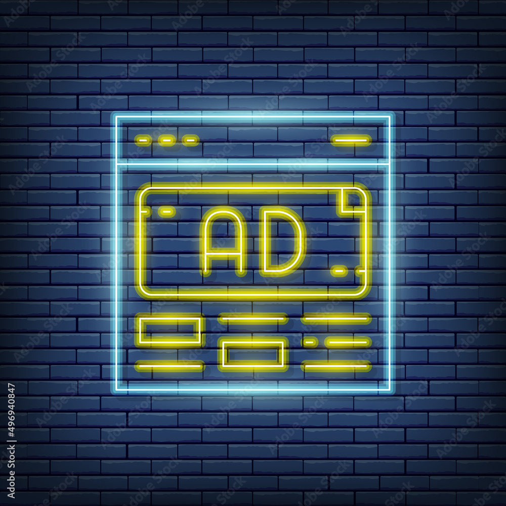 Vector ad, advertisement, media marketing neon sign. Vector illustration in neon style. Vector ad, advertisement, media marketing neon sign. Vector illustration in neon style.