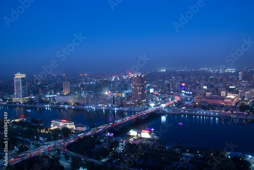 CAIRO, EGYPT - DECEMBER 29, 2021: Beautiful view of the center of Cairo from the Cairo Tower in Cairo, Egypt © marinadatsenko