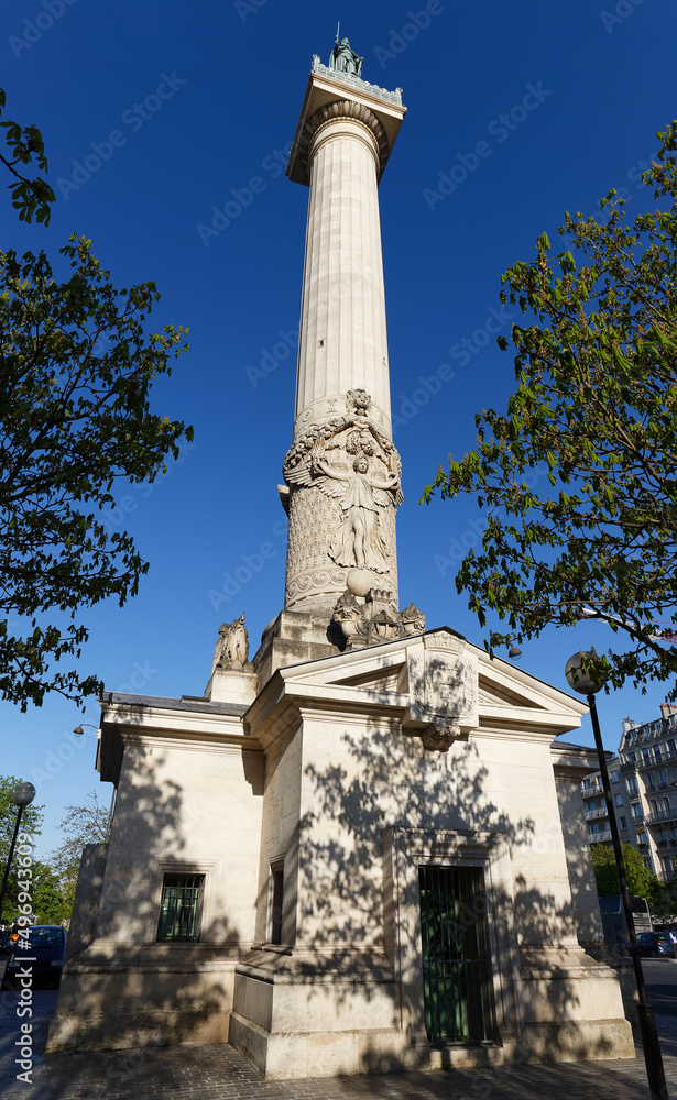 The Throne Barrier and two columns were constructed as part of Wall of Farmers General back in 1700s by Place de la Nation. Saint-Louis statue on the north column. Paris .
