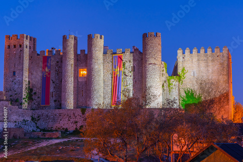 Night view of Obidos castle in Portugal