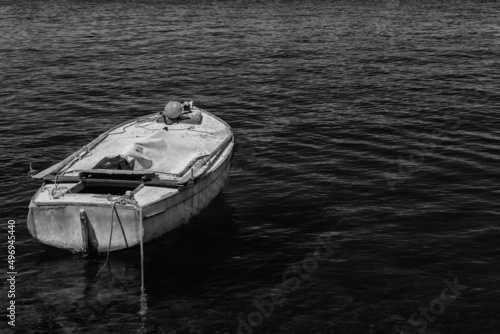 Εκτύπωση καμβά boat moored at the wooden pier in harbour of Losinj town, Croatia
