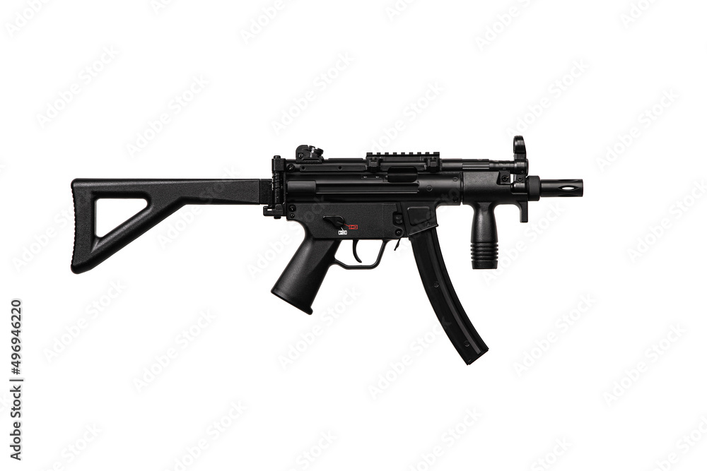  Air submachine gun. Modern pneumatic weapon for air soft, sports and entertainment. A dummy, a copy of a real pistol. Isolate on a white back.
