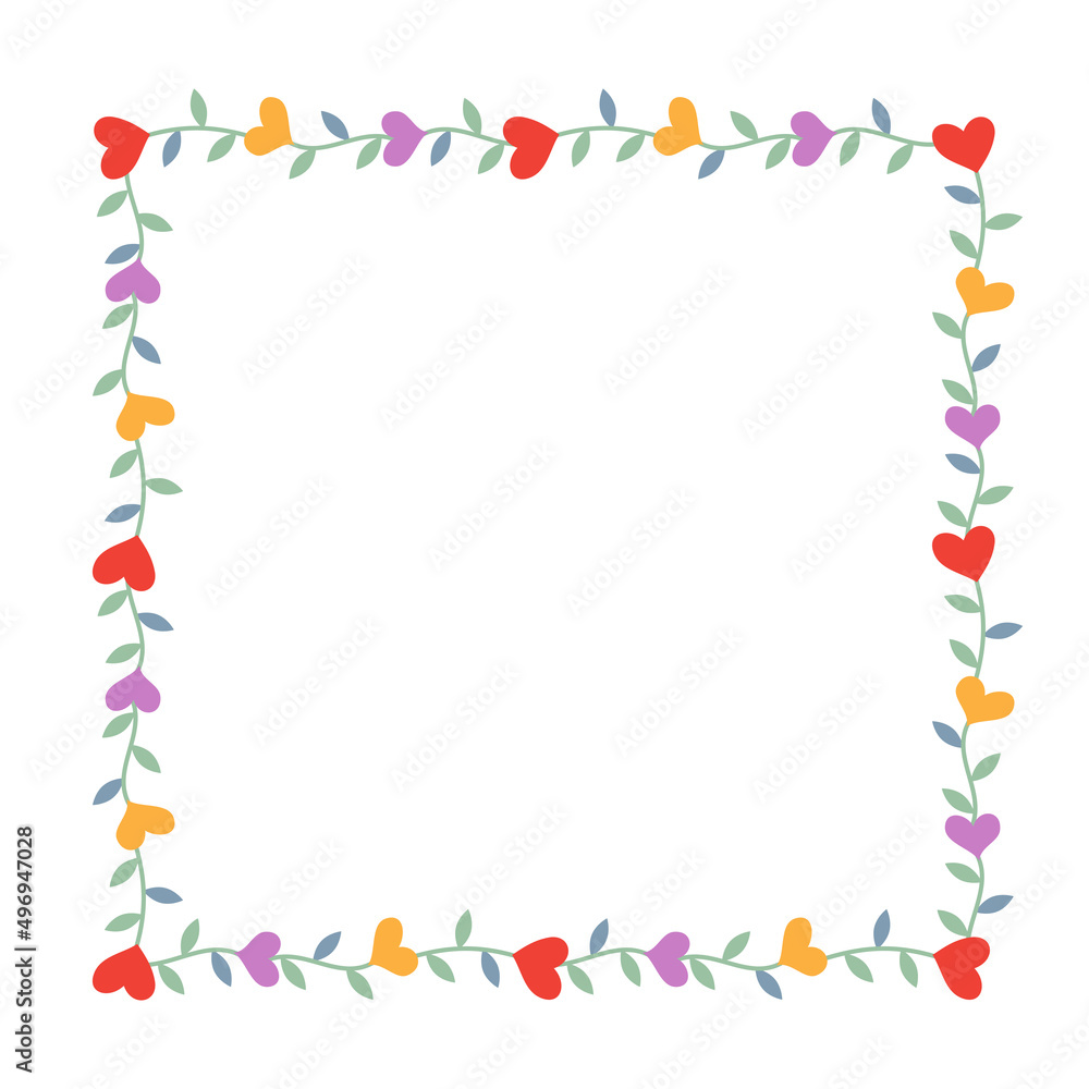 Frame with hearts on stems with leaves illustration Frame with hearts on stems with leaves illustration