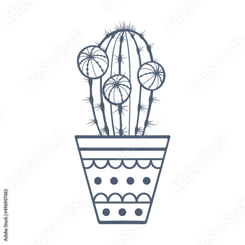 Hand drawn cactus in flowerpot illustration