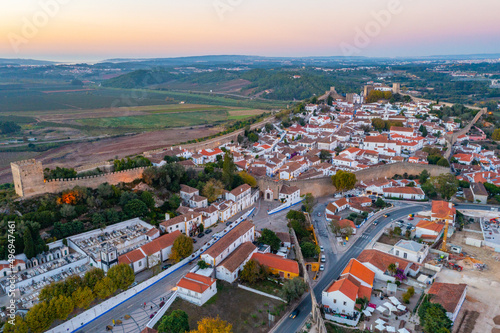 Sunset panorama view of Obidos town in Portugal