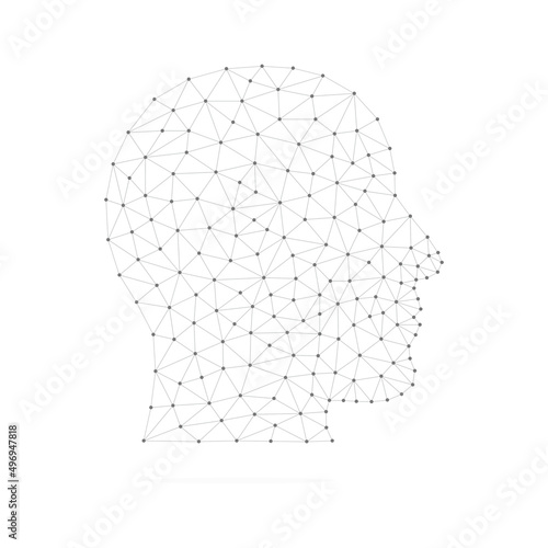 Low polygonal head symbol. Human profile head sign with connection triangular shapes. Vector isolated on white background.