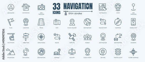 Fotografia Navigation icon set with editable stroke and white background