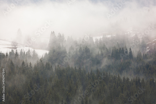 Winter scene in Carpathian Mountains, Ukraine.