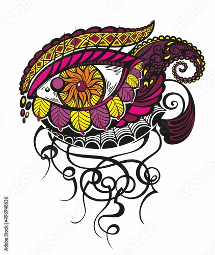  Eye mystic hand draw.Occult mystic emblem.Seeing eye symbol .Vector illustration.Boho eye