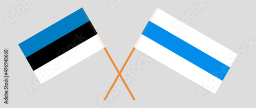 Crossed flag of Estonia and anti-war white-blue-white flag of Russian opposition