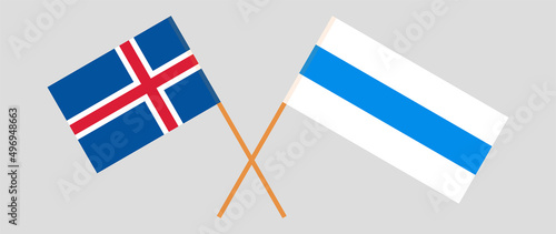 Crossed flag of Iceland and anti-war white-blue-white flag of Russian opposition