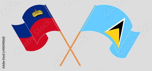 Crossed flags of Liechtenstein and Saint Lucia. Official colors. Correct proportion