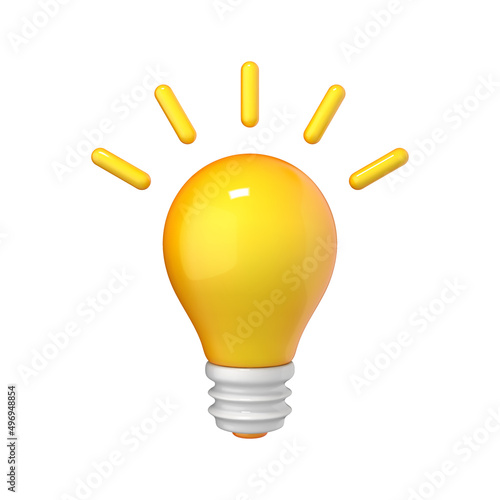 3d cartoon style yellow light bulb icon. Idea, solution, business, strategy concept. 3d vector object