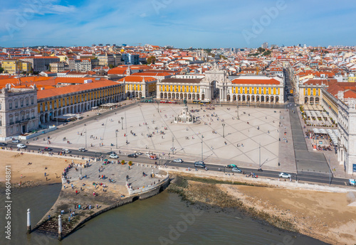 Aerial view of Praca do comercio in Lisbon, Portugal.