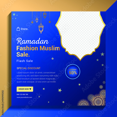 blue gradient ramadan fashion  sale social media post banner template