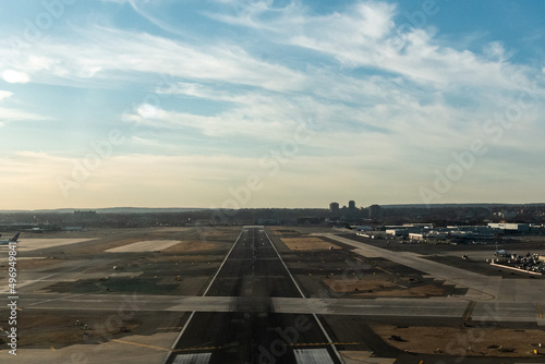 Aerial view of the runway at Newark Liberty Airport EWR in newark New Jersey, USA photo