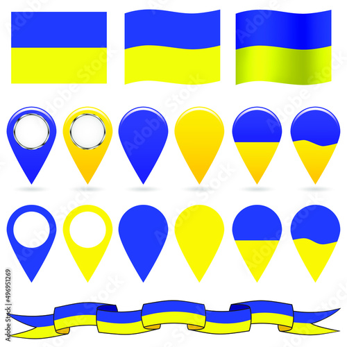 Free Download Ukraine. Set of Ukrainian flags and pointers in national colors. Isolated objects on a white background. Vector illustration. - GFXLoad