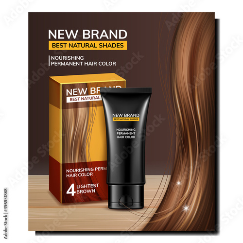 Hair Paint Cosmetic Creative Promo Poster Vector. Hair Paint Blank Tube And Cardboard Advertising Banner. Nourishing And Permanent Cosmetology For Painting Style Concept Template Illustration