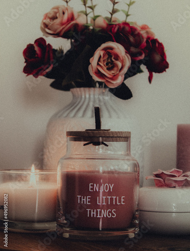 candle and roses