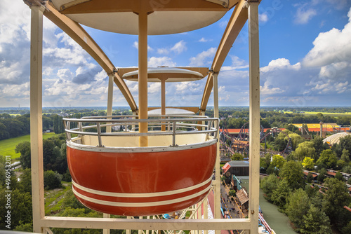 Ferris wheel cabin with view over country