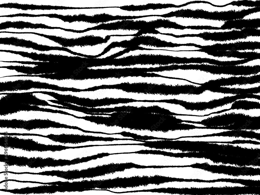 Abstract landscape ink hand drawn illustration. Black and white ink winter landscape with river. Minimalistic hand drawn illustration card background poster banner. Hand drawn watercolor black lines.