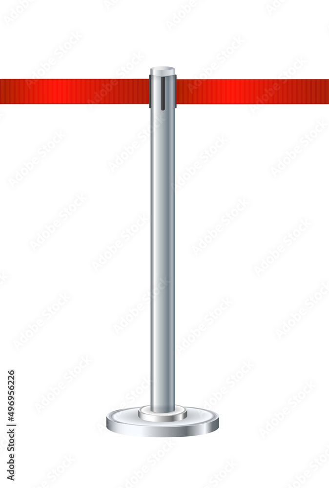 Retractable belt rack. Portable tape barrier. Red tape for fencing. Red carpet with red ropes on silver supports. Exclusive event, movie premiere, gala concert, awards ceremony. Retractable belt rack. Portable tape barrier. Red tape for fencing. Red carpet with red ropes on silver supports. Exclusive event, movie premiere, gala concert, awards ceremony.