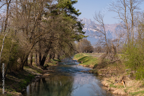 Pretty park with a little river in Vaduz in Liechtenstein