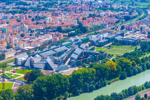 Canvas-taulu Aerial view of MUSE - Museo delle Scienze di Trento in Italy