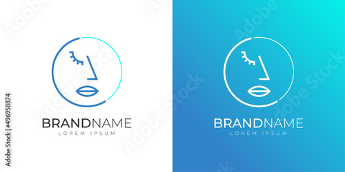 Graphic beautiful female face inscribed circle logo. Business brand identity logotype design concept. Modern company corporate badge vector eps illustration